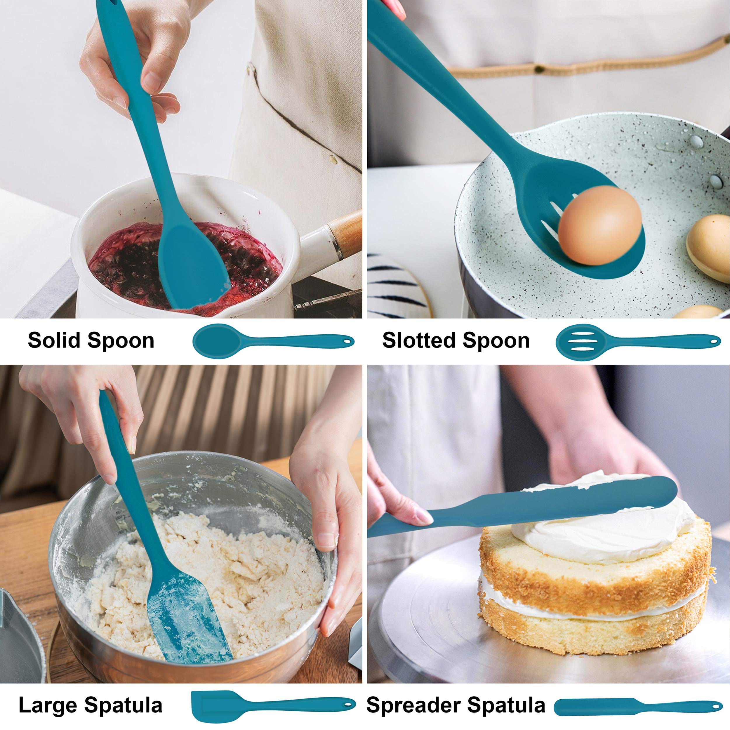 LIANYU 14 Pcs Cooking Utensils Set with Holder  Heat Resistant Silicone Kitchen Cookware Utensils Set  Kitchen Cooking Tools Includes Spatula Spoon Turner Whisk Tong  Dishwasher safe  Dark Blue